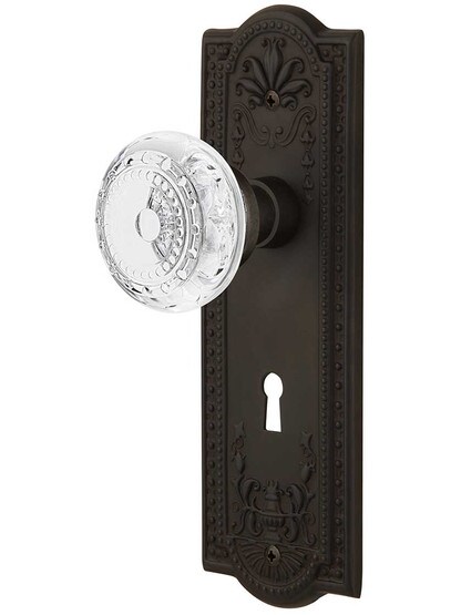 Meadows Mortise-Lock Set with Matching Crystal-Glass Knobs in Oil-Rubbed Bronze.